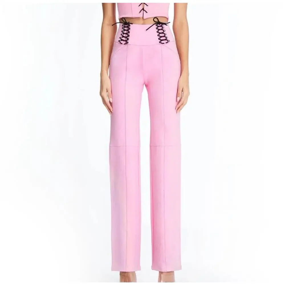 I AM GIA Caroline Lace Up High Rise Pants Pink Medium